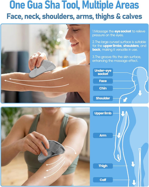 Non-Slip Grip Stainless Steel Gua Sha Tool for Face, Ribbed Facial Guasha Massage Tool, Cooling Metal Face Massager