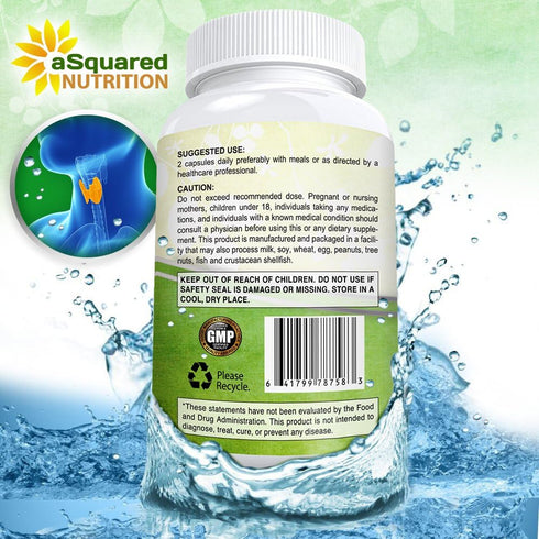 aSquared Nutrition Premium Thyroid Support Supplement with Iodine - 180 Capsules, Herbal & Vitamin Complex