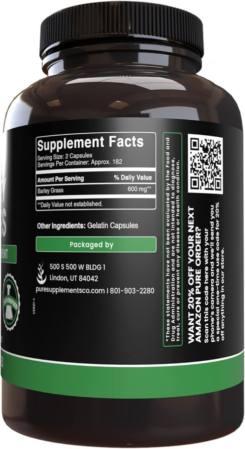 Pure Original Ingredients Barley Grass, 365 Capsules, No Magnesium or Rice Fillers, Always Pure