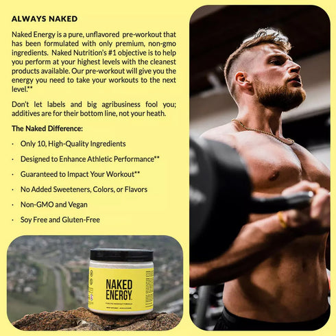 NAKED Energy - Pure Pre Workout Powder for Men and Women, Vegan, Unflavored, 50 Servings
