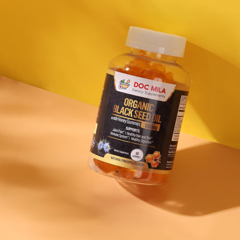 Organic Black Seed Oil Gummies, 1500mg, Pineapple Flavor Softgels, Gluten Free, Soy Free & Non-GMO