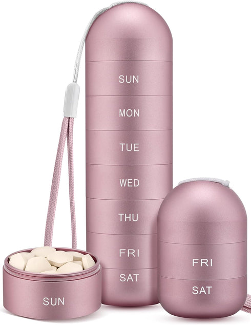Zannaki Weekly Pill Organizer - Metal Moisture Proof, Stackable Aluminum Alloy, BPA Free, 7 Day Pill Box Case