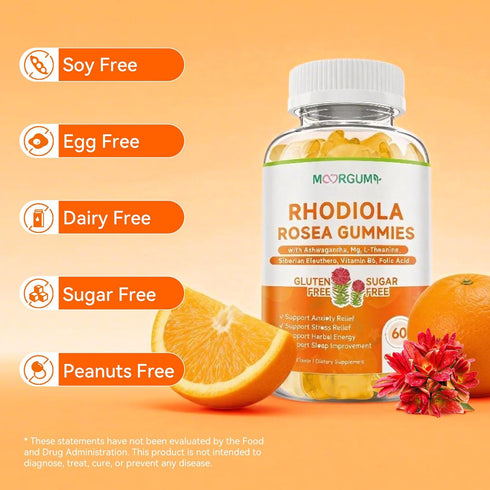 Gummies 60 Count Rhodiola Rosea for Adults & Kids-Adaptogenic Herb-Daily Wellness, Emotions, Slumber Support