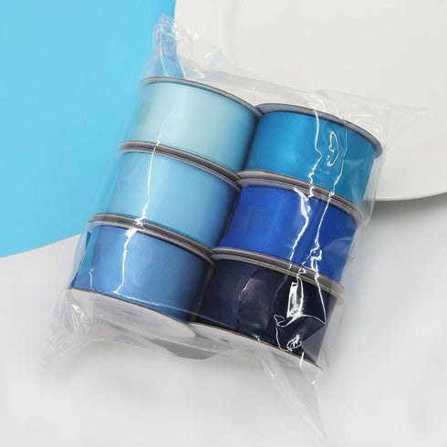 Double Face Blue Satin Ribbon, 1" x 5 Yard Each, 6 Colors for Gift Wrapping, Wedding, Baby Shower, Total 30 Yards