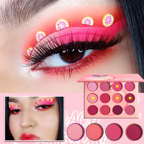 Pink Eyeshadow Palette, 12 Colors Peach Matte & Shimmer, Highly Pigmented Mini Makeup for Women and Girls