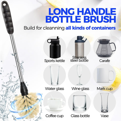 Holikme 6 Pack Bottle Brush Set, 14" Long Handle Stainless Steel Cleaner, 3 Straw Brushes for Water Bottles
