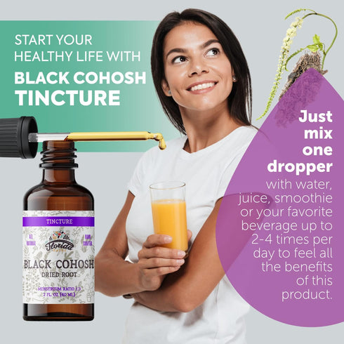 Black Cohosh Tincture Organic Black Cohosh Extract (Cimicifuga Racemosa) Dried Root, Non-GMO in Cold-Pressed Organic Vegetable Glycerin, 2 oz (60 ml)