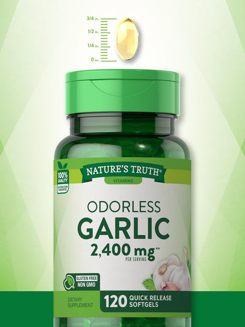 Odorless Garlic 2400 mg | 120 Softgel Capsules | High Strength Extract Pills | Non-GMO, Gluten Free | by Nature's Truth