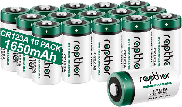 rapthor CR123A 3V Lithium Batteries CR17345 16 Pack 1650mAh High Power 123A 10
