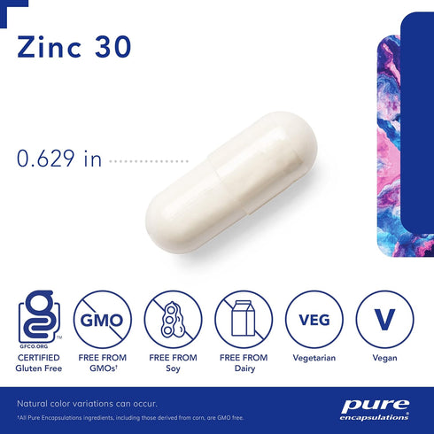 Pure Encapsulations Zinc 30 mg - 60 Capsules, Supplement for Immune System Support, Growth and Development, and Wound