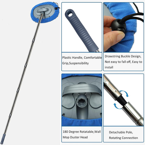 Longest 83'' Wall Mop, Detachable Pole, Ceiling Dust Mop, Baseboard Glass Duster Washer, High Reach Cleaning Tool