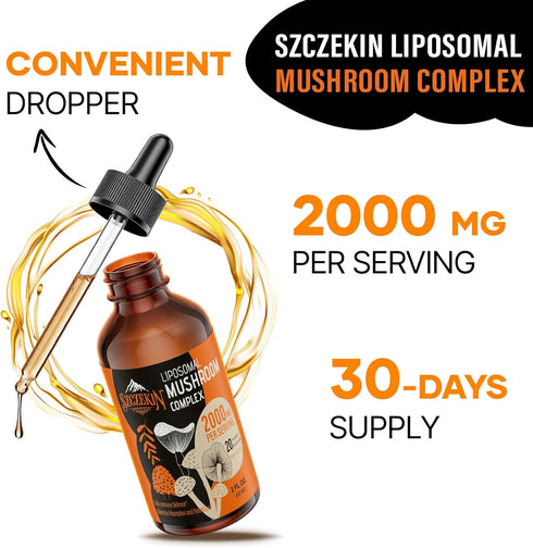 Liposomal Mushroom Complex Drops 2000 MG, 20 Organic Mushroom Extracts for Immunity, Cognitive & Memory - 30 Servings