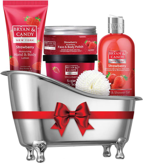 Strawberry Bath Gift Set for Women, Spa Gift Baskets, Gift Boxes for Women