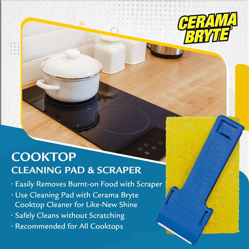Cerama Bryte Cooktop and Stove Top Cleaner Kit, 1 x Scraper & 1 x Pad, 2 Piece Set