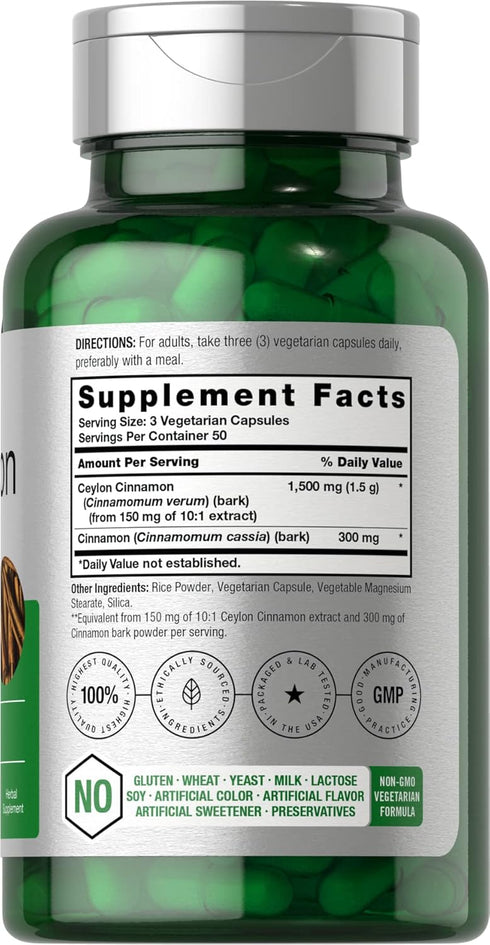 Horbaach Cinnamon Capsules 1800mg | 150 Count | Ceylon Cinnamon Supplement | Vegetarian, Non-GMO, Gluten Free