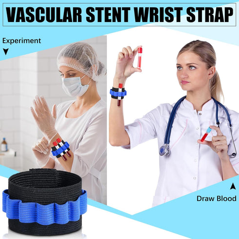 6 Pack Phlebotomy Tube Holder Wristband, Blood Draw Tube Bracelet Strap for 8 Phlebotomy Tubes