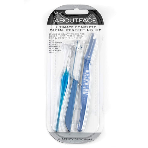 Kai About Face Ultimate Complete Facial Perfecting Kit - 3 Beauty Groomers for Shaving & Exfoliating