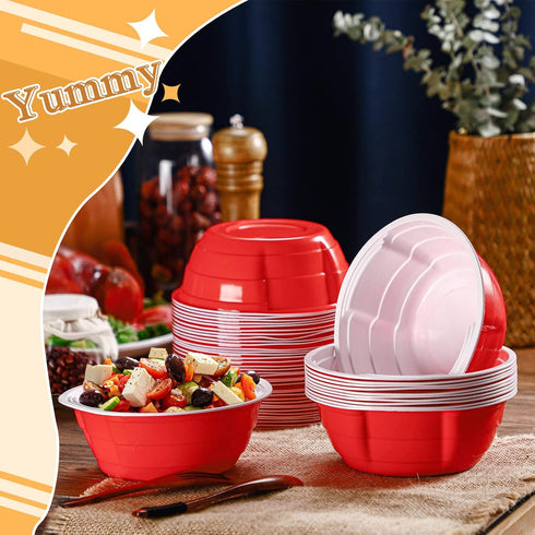 Gejoy Plastic Bowls 23 oz Disposable Snack Bowls, Salad Bowls for Graduation, Wedding, Birthday Parties, Red, 50 Pcs