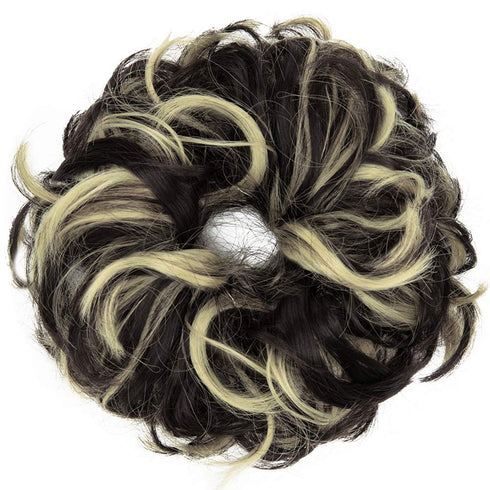 Lelinta Hair Bun Extensions - Wavy Curly Messy Donut Chignons Hair Piece - Black Brown Mix Bleach
