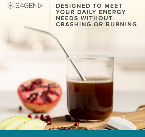 Isagenix E+ Liquid Energy Shot with Plant-Based Caffeine & Adaptogenic Botanical Blend - Apple Pomegranate - 2 Oz (6