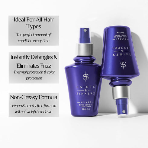 Saints & Sinners Velvet Divine Leave-In Moisturizing Conditioner Hair Detangler Spray for All Types