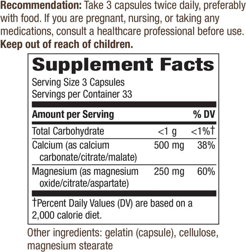 Nature's Way Calcium & Magnesium Mineral Complex, 100 Capsules - Supports Bone Health*, 750 mg per serving