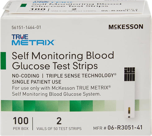 McKesson True METRIX Self-Monitoring Blood Glucose Test Strips, 100 Strips for Diabetes Self-Monitor Systems