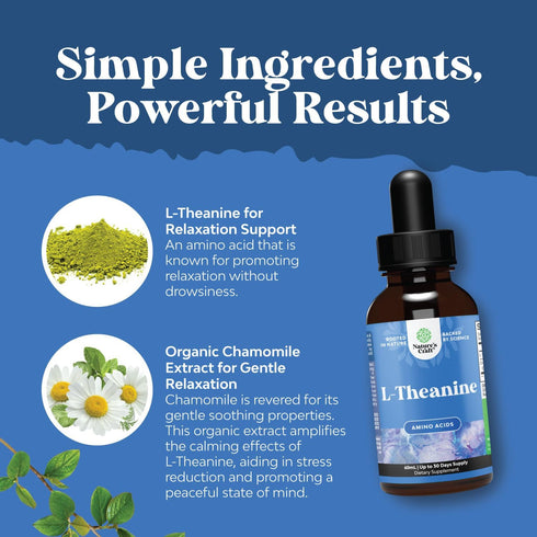 High Absorption L-Theanine Liquid Drops, Nootropic Focus Supplement with 200mg L Theanine and Chamomile Extract, 2oz