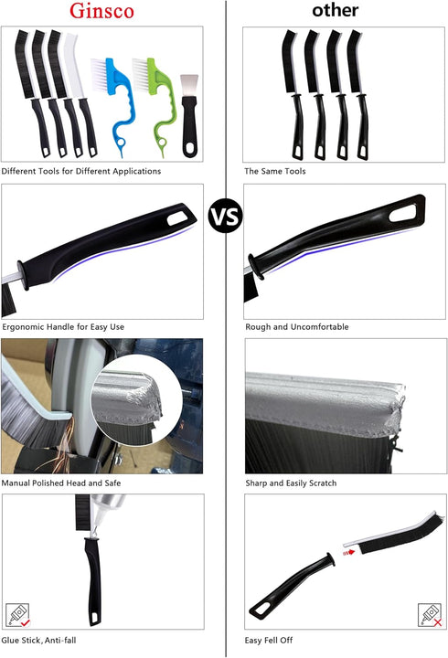 Crevice Cleaning Brush, Ginsco 7 Pcs Hard Bristle Cleaning Brush Kits, Multifunctional Hand Held Tools for Small Corners