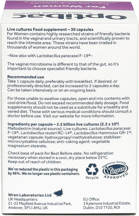Optibac Probiotics For Women - Vegan Probiotic, 2.5 Billion CFU, 30 Capsules, Support Vagina Flora and Urinary Tract