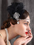 SWEETV 1920s Black Feather Headpiece, Women's Ostrich Feather Crystal Headband for Great Gatsby Hair Accessories