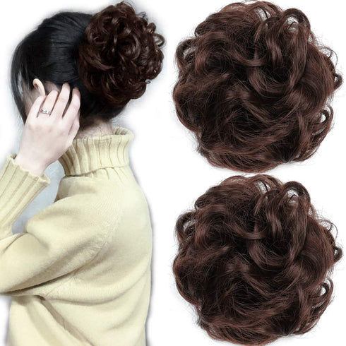 Messy Hair Bun Hair Piece 2Pcs, Curly Bun Hair Piece, Hair Buns Extension Fake Hair Scrunchie