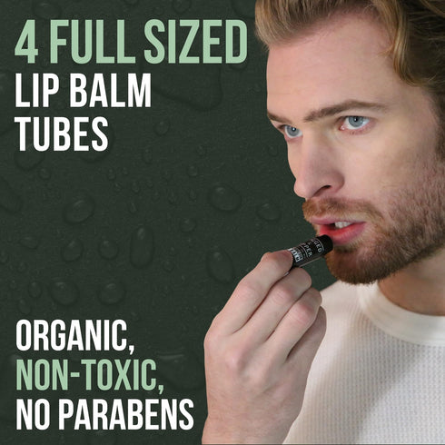 RUGGED & DAPPER Lip Balm for Men, Certified Organic, 4 Pack, Hydrating Mens Chapstick