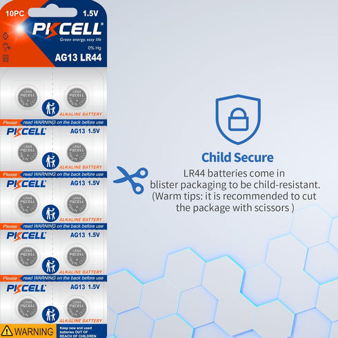 PKCELL LR44 1.5 AG13 357 303 A76 SR44 (10 CountPack 1) Batteries Volt Alkaline Button Coin Cell Battery