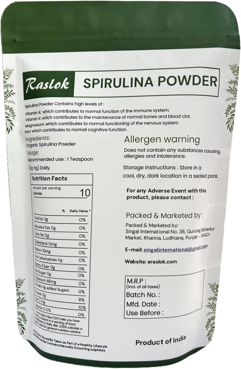 Pure Spirulina Powder - Immune Support, Antioxidants, Non-GMO, Rich in Vegan Protein (3.52 Oz)