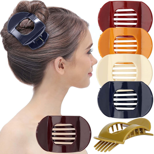 RC ROCHE ORNAMENT 6 Pcs Flat Hair Clips, Round Square French Barrettes for Thick Hair, No Slip Accessories
