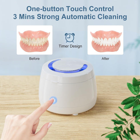 Ultrasonic Retainer Cleaner, Portable Sonic Cleaning Appliance for Dentures, Jewelry Cleaning Machine for Home Travel