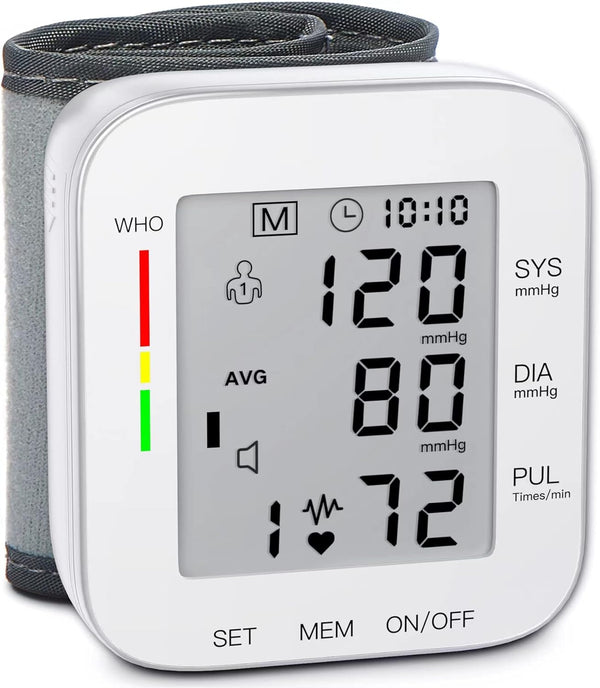 MMIZOO Wrist Blood Pressure Monitor, Large LCD Display, Adjustable Cuff, Automatic Memory with Carrying Case for Home