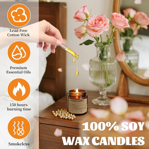 ZHTLTHZ 6 Pack Women,3.5 Oz Set, 150 Scented Candles Gifts for Amber Candles Hours Long Burning Soy Wax Candles Jar