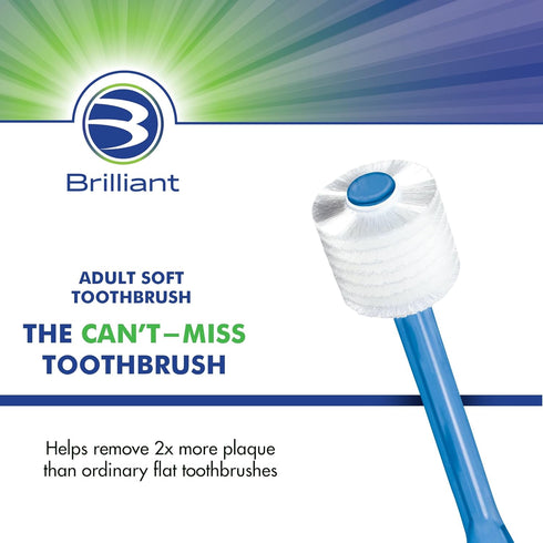 Brilliant Oral Care Adult Toothbrush with Soft Bristles, Round Head, Blue, 1 Pack