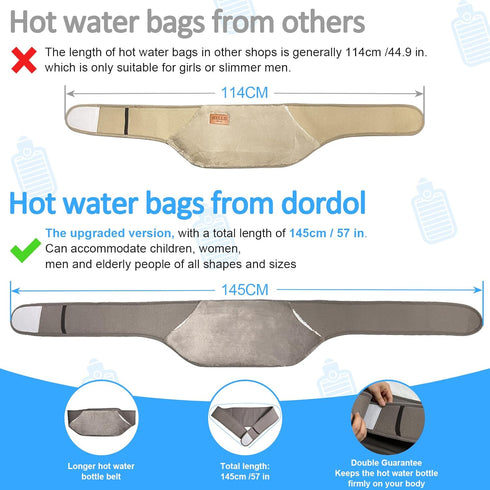Hot Water Bottle Wearable, Wrap Around Hot Water Bottle Bottle Warmer with Longer Belt for Period Pain Relief Neck