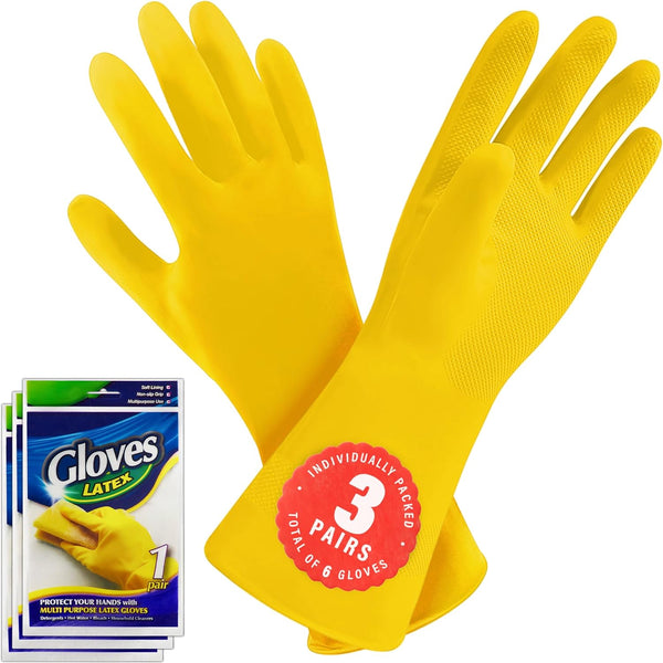 SteadMax 3/6 Pairs Cleaning Gloves - Reusable Natural Rubber Dish Gloves, Latex Non-Slip for Kitchen and Household