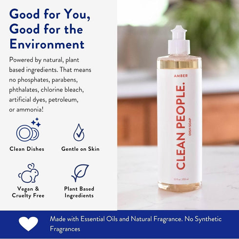 Clean People Liquid Dish Soap, Plant-Based, Biodegradable Formula, Recyclable Packaging (Amber Citrus Clove Scent) 12