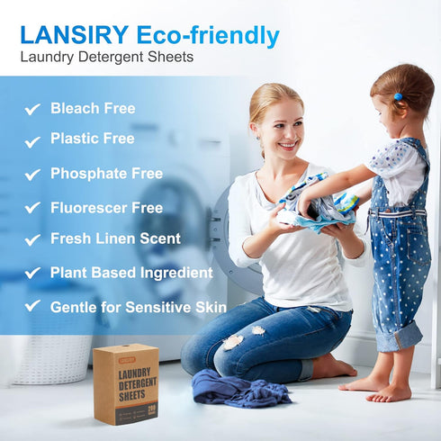 LANSIRY 200 Laundry Detergent Sheets - Loads Fresh Linen Scent Washing Strips, Compact Lightweight Liquidless