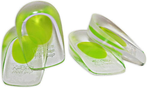2 Pack KidSole Shock Absorbing Gel Heel Cups, Lightweight for Kids with Sensitive Heels, Green, Size 11-2