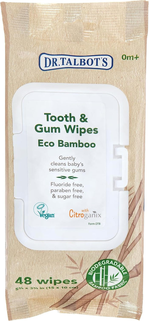 Dr. Talbot's Eco Bamboo Baby Tooth and Gum Wipes, Naturally Inspired with Citroganix, 1-Pack, 48 Count