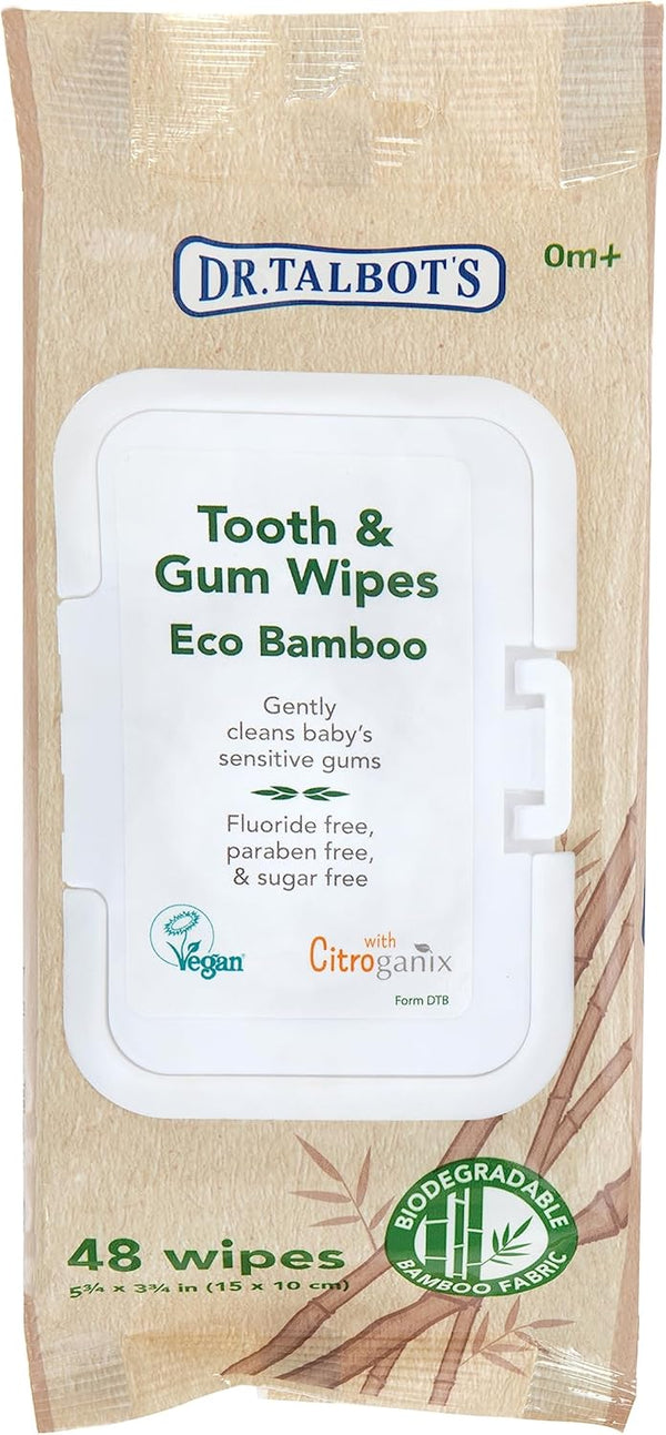 Dr. Talbot's Eco Bamboo Baby Tooth and Gum Wipes, Naturally Inspired with Citroganix, 1-Pack, 48 Count