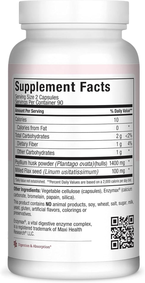 Maxi Health Fibermax Supreme – Vegetarian Psyllium Husk Capsules for Gentle Digestive and Gut Support – Kosher Fiber