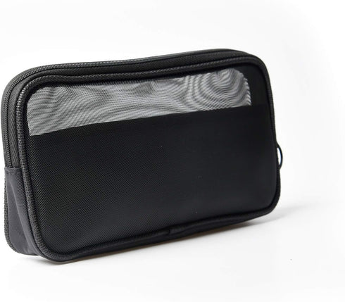 Mesh Travel Toiletry Bag, Transparent Standing Pouch, Portable Shaving Kits Organizer, Pack of 2 Sizes (S/M), Black
