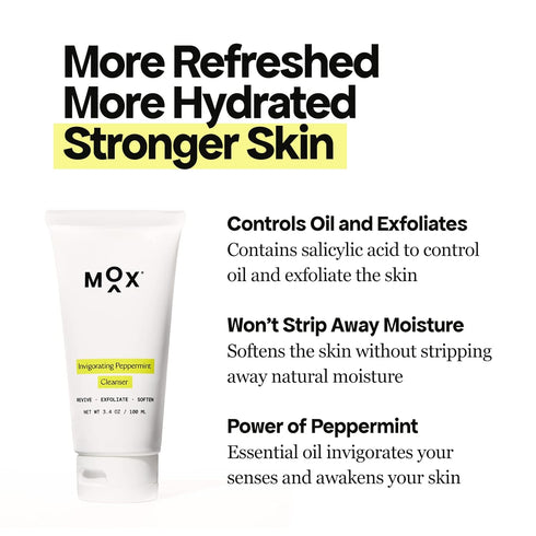 Mox Skincare Hydrating Mint Face Cleanser (3.4 oz) | Daily Exfoliating Face Wash with Salicylic Acid to Unclog Pores
